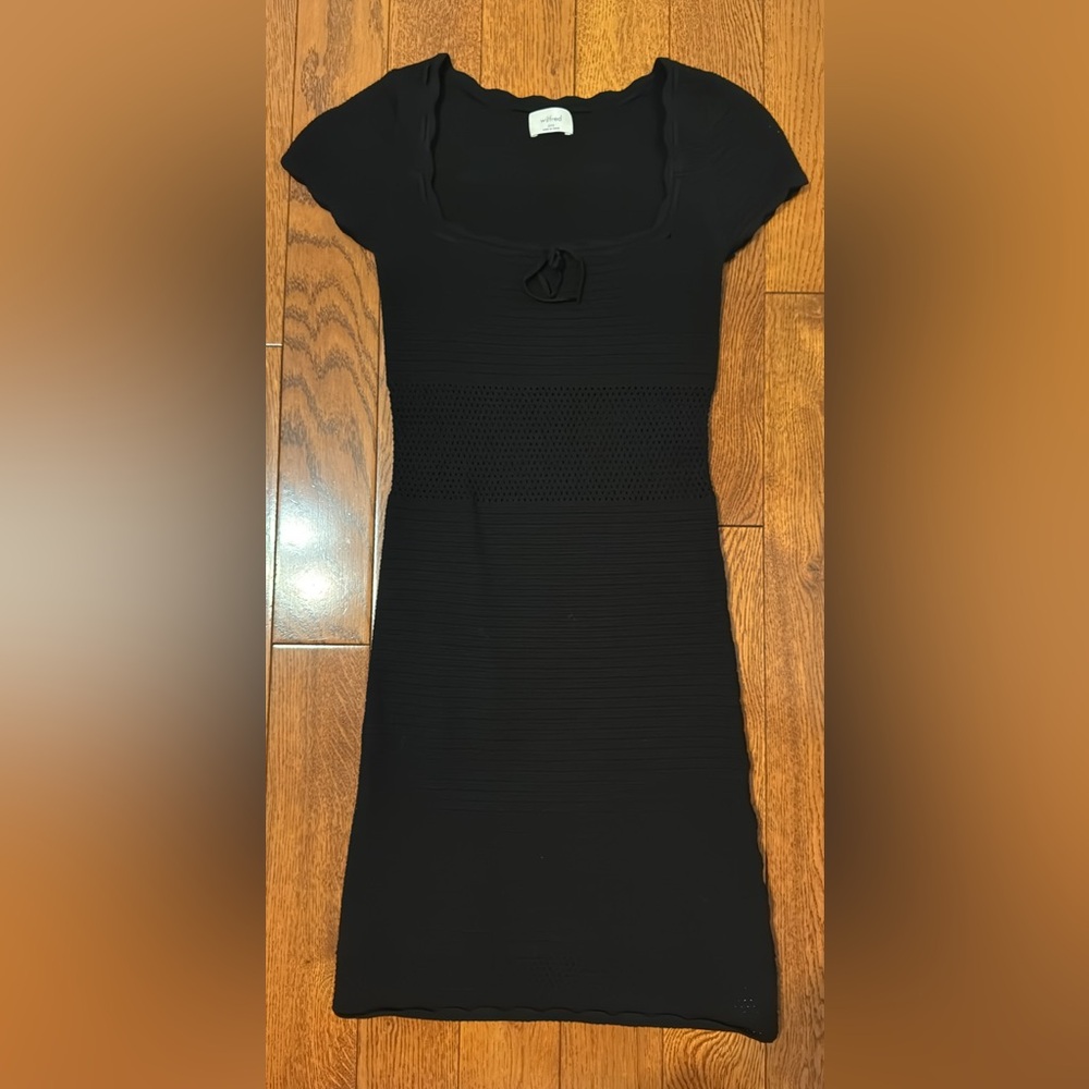 Aritzia Black Textured Knit Mini Dress with Waist Openwork